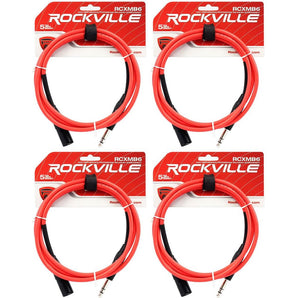 4 Rockville RCXMB6-R Red 6' Male REAN XLR to 1/4'' TRS Balanced Cables
