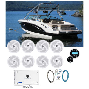 (8) Rockville RSM65W 6.5" Slim Marine Boat Speakers+6-Ch Amp+Bluetooth Receiver
