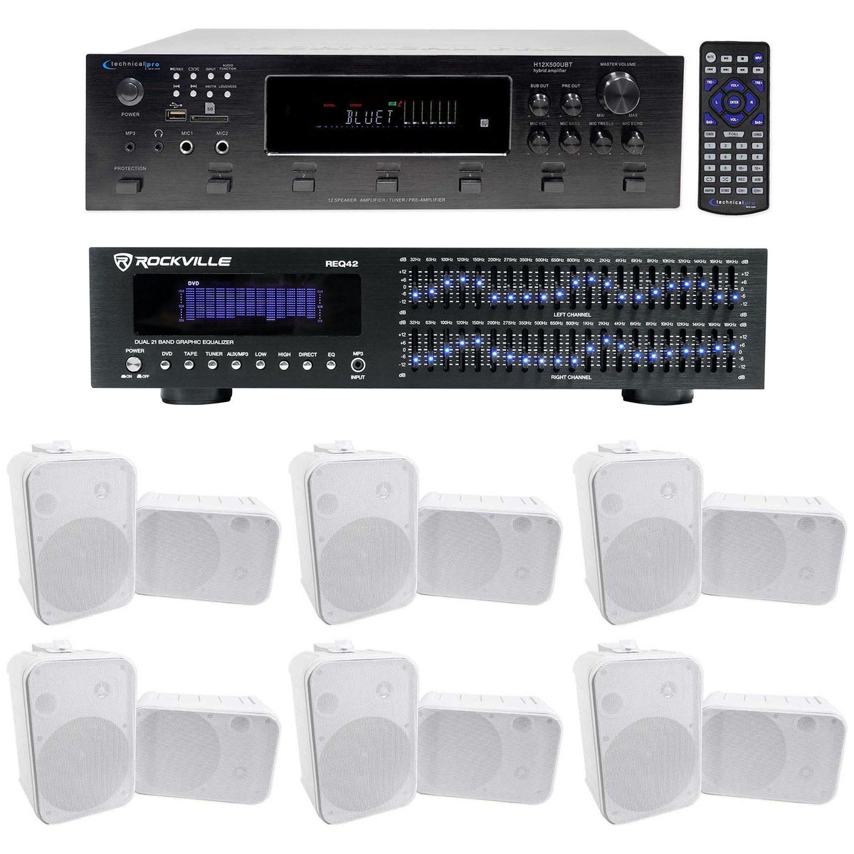 6000W 6-Zone Home Theater Bluetooth Receiver + (12) 6.5" Speakers + EQ