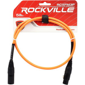 Rockville RCXFM3P-O Orange 3' Female to Male REAN XLR Mic Cable 100% Copper