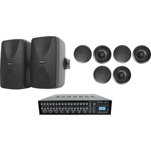Rockville ROCK MATRIX 4-Zone Home Receiver+6) Ceiling+2) Black Wall Speakers