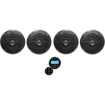 4 Zone Marine Receiver + 5.25" Black Speakers 4-Pack Bundle