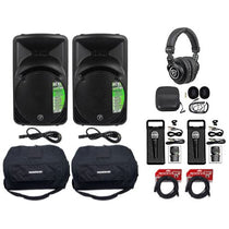 (2) SRM450V3 1000W 12in PA Speaker Bundle with Travel Bags, Mics & Headphones