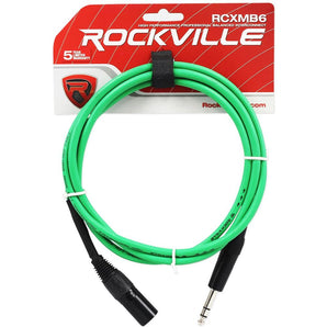 Rockville RCXMB6G 6' Male REAN XLR to 1/4'' TRS Cable Green 100% Copper