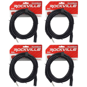 4 Rockville RCXMB20-B Black 20' Male REAN XLR to 1/4'' TRS Balanced Cables