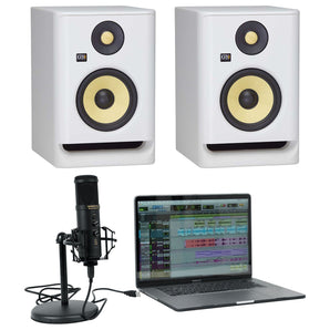 (2) White KRK ROKIT 5 G4 5" Studio Monitors Speakers+USB Microphone RP5-G4 RP5G4