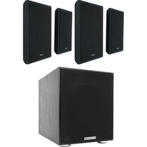 4 RockSlim Black Home Theater 5.25" 240W Wall Mount Slim Speakers + Subwoofer