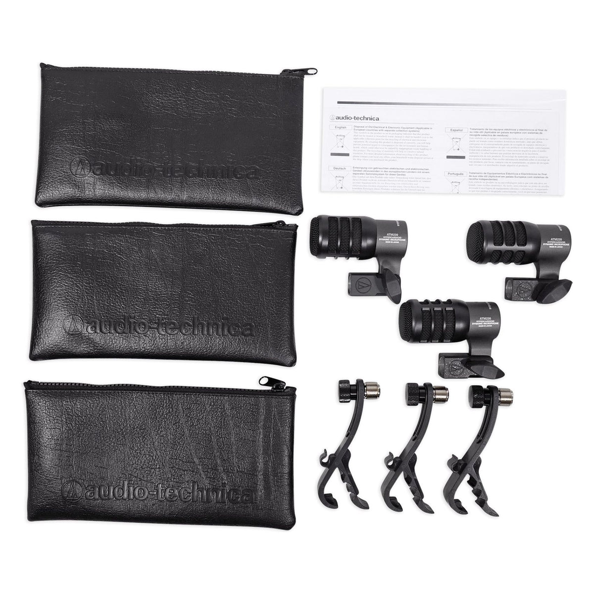 Audio Technica ATM230PK (3) Dynamic Instrument Microphones Drum Mics + Mounts
