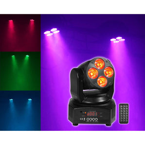 (4) Rockville RockOn-7 40w RGBW Moving Head Wash DMX Stage Club Light+Bag+Cables