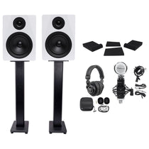 (2) DPM5W 5.25" 300W Dual Active Studio Monitors + Stands + Headphones + Mic