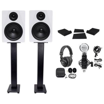 (2) DPM5W 5.25" 300W Dual Active Studio Monitors + Stands + Headphones + Mic