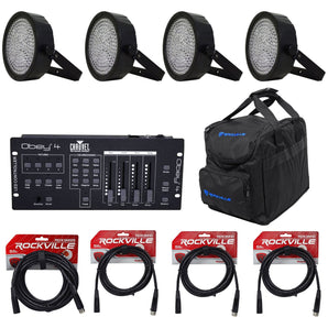 (4) CHAUVET SLIMPAR64 Slim Par Cans+Obey4 DMX Controller+CHS-25 Light Bag+Cables