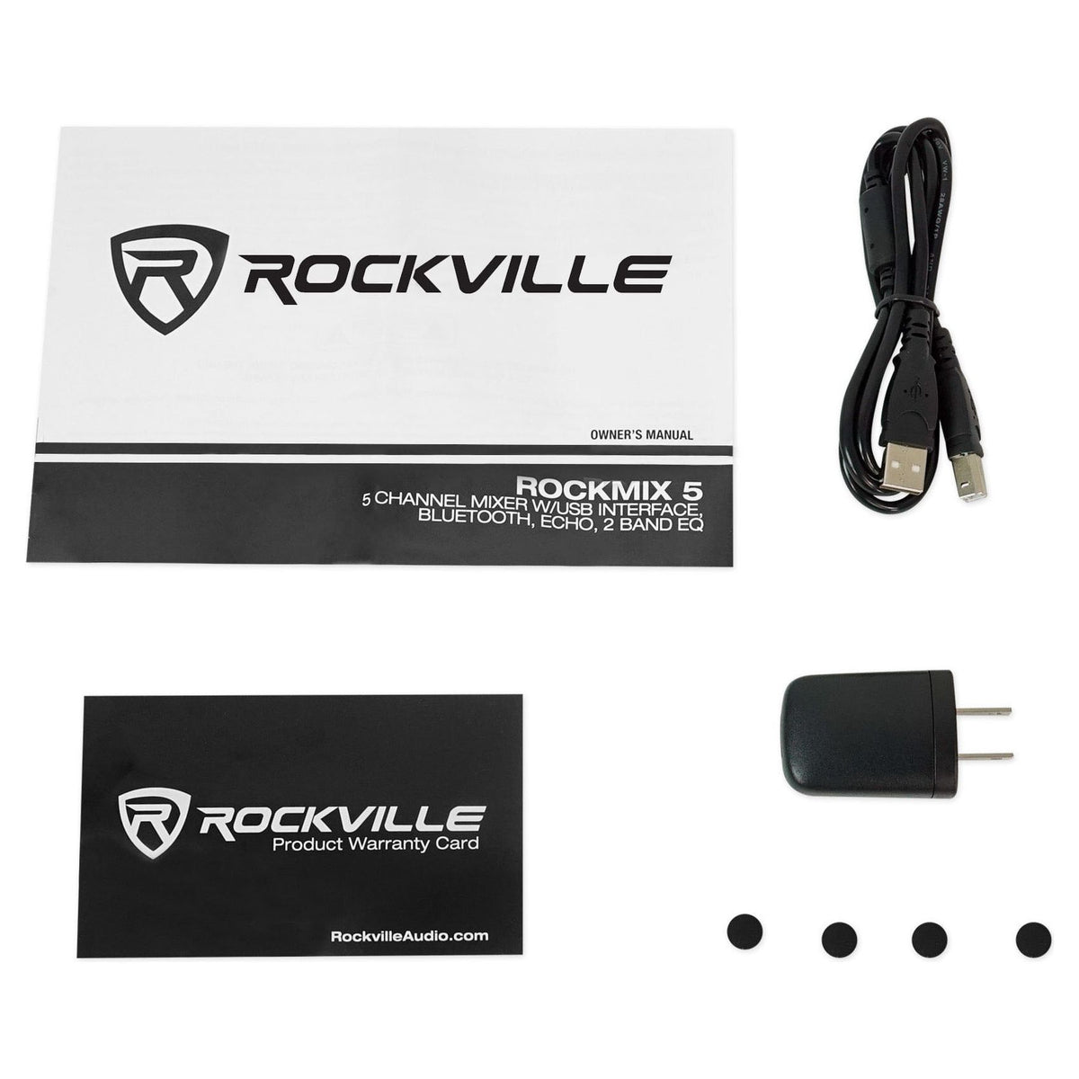 RockMix 5 Ch Mixer w/USB Interface, Bluetooth, Echo, EQ+AKG Headphones