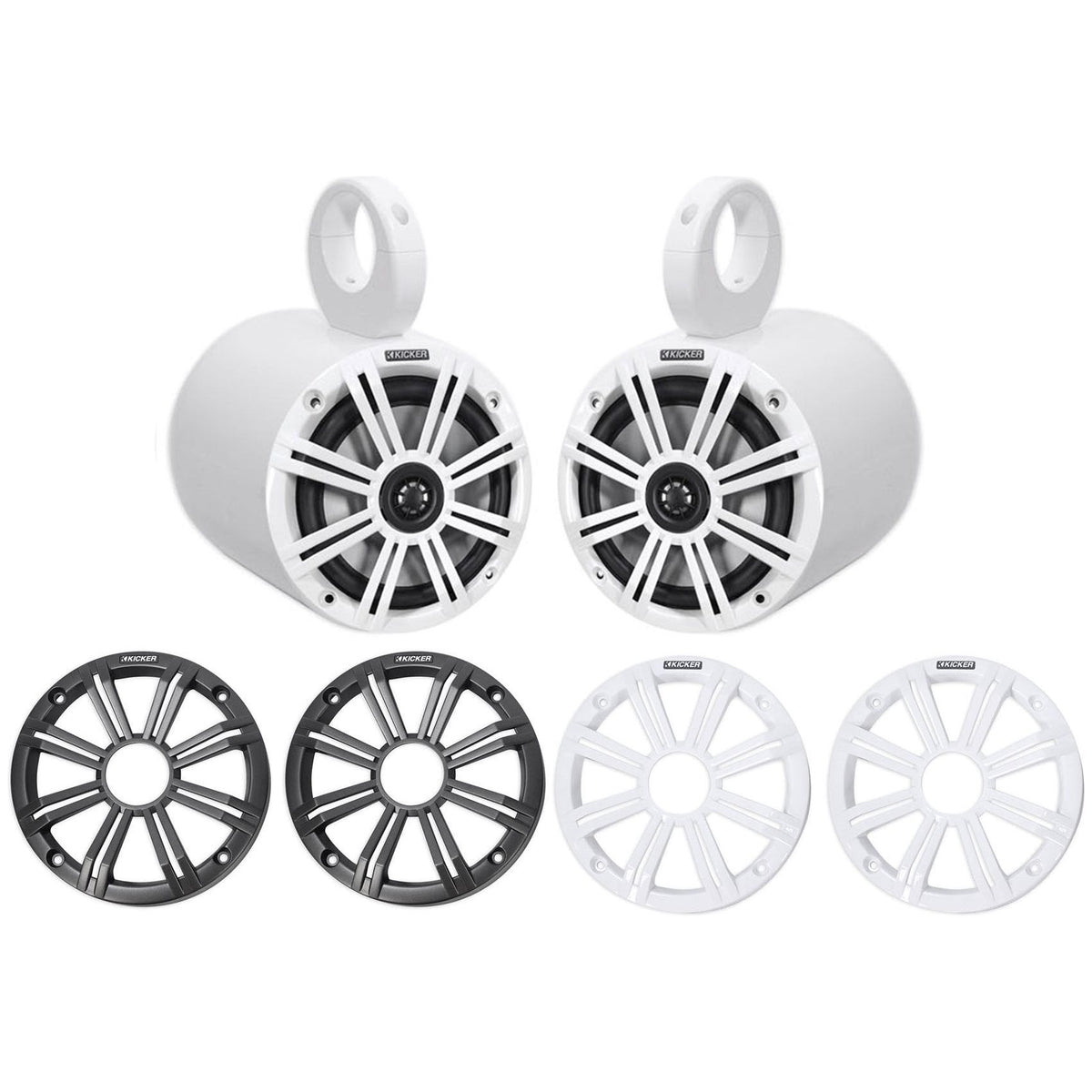 Pair KICKER 45KM654 6.5" 390 Watt White Marine Wakeboard Tower Boat Speakers