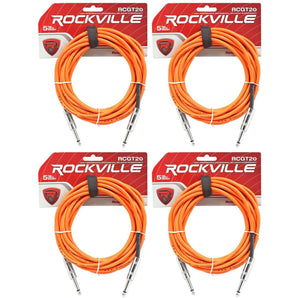 4 Rockville RCGT20O 20'  1/4" TS to 1/4'' TS Guitar/Instrument Cable