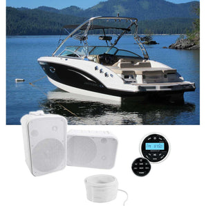 Rockville RGHR2 Marine Gauge Receiver w/Bluetooth+Remote+(2) 6.5" Boat Speakers