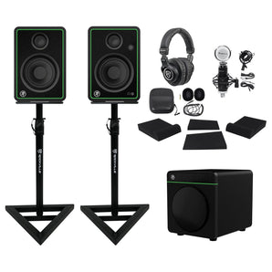 Studio Bundle w/(2) Mackie CR4-X 4" Studio Monitors+8" Sub+Headphones+Mic+Stands