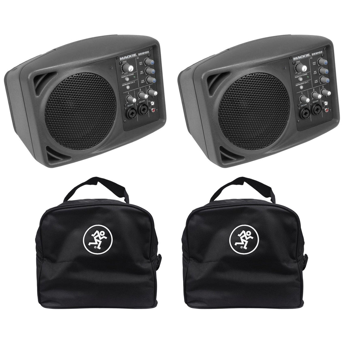 (2) SRM150 Powered PA Monitor Speakers with Travel Bags