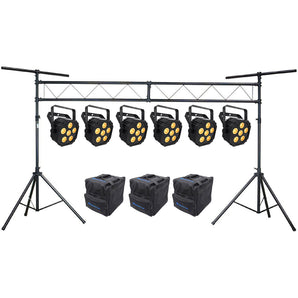 (6) Chauvet DJ Ezlink Par Q6 BT Wireless Bluetooth Wash Lights+Bags+Truss System