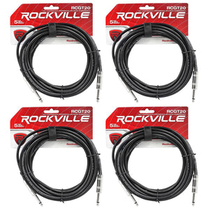 4 Rockville RCGT20B 20'  1/4" TS to 1/4'' TS Guitar/Instrument Cable