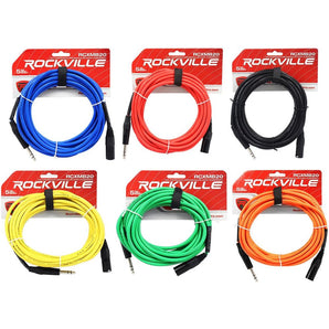 6 Rockville 20' Male REAN XLR to 1/4'' TRS Balanced Cable OFC (6 Colors)