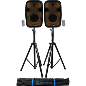 (2) Technical Pro PLIT8 Bluetooth LED 8" Party Speakers+Wireless Link+Stands