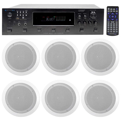 H12X500UBT 6-Zone Receiver + (12) 6.5 In Ceiling Speakers For Restaurant/Bar