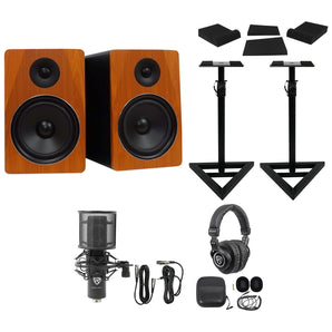 (2) Rockville APM8C 8" Powered USB Studio Monitors+Stands+Pads+Mic+Headphones