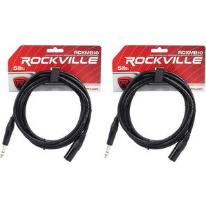 2 Rockville RCXMB10-B Black 10' Male REAN XLR to 1/4'' TRS Balanced Cables