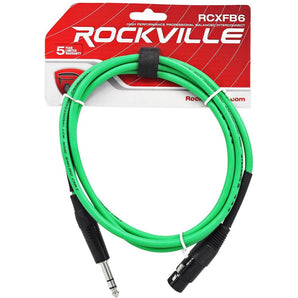 Rockville RCXFB6G 6' Female XLR to 1/4'' TRS Cable Green, 100% Copper