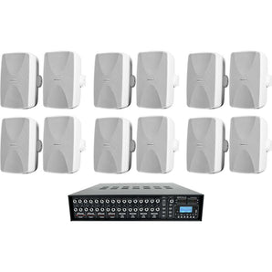 (12) 5.25" White Wall Speakers+4-Zone Matrix Amplifier Amp 4 Restaurant/Cafe/Bar