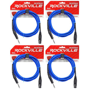 4 Rockville RCXFB10Bl Blue 10' Female REAN XLR to 1/4'' TRS Balanced Cables OFC