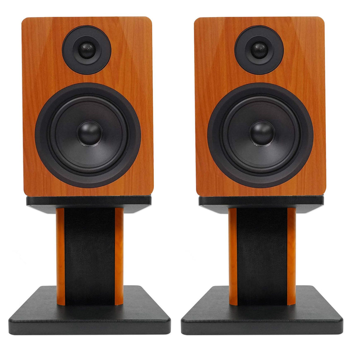 (2) APM5C 5.25" 250W Powered USB Studio Monitor Speakers + Wood Stands