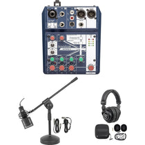 Podcasting Recording Bundle With Mixer, Headphones, Mic, Desk Stand