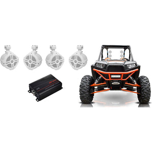 JVC KS-DR1004D 4-Channel Amplifier+(4) White 6.5" Tower Speakers For RZR/ATV/UTV