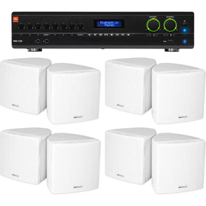 JBL 2-Channel Amplifier+(8) 3.5" White Cube Speakers for Restaurant/Bar/Cafe