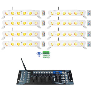 8) Rockville BEST STRIP 60 White Rechargeable Light Bars+Wireless DMX Controller