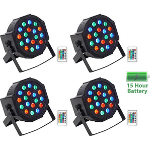 (4) Rockville BATTERY PAR 50 Rechargeable LED DMX DJ Club Wash Up-Lights+Remote