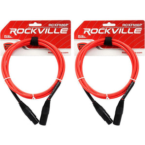 2 Rockville RCXFM6P-R Red 6' Female to Male REAN XLR Mic Cable 100% Copper