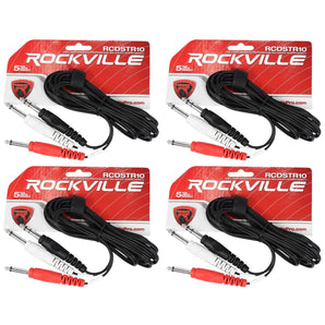 4 Rockville RCDSTR10B 10' 1/4" TRS to Dual Mono 1/4" TS Y-Cable 100% Copper