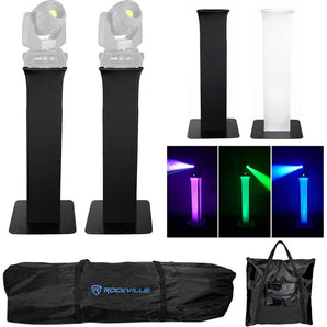 (2) Totem Stands+Black+White Scrims For (2) Chauvet Rogue R1X Spot Lights