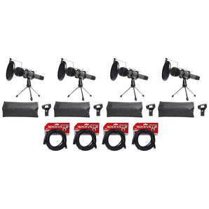 4 Audio Technica Dynamic Podcasting Podcast Microphones+Stands+Pop Filter+Cables