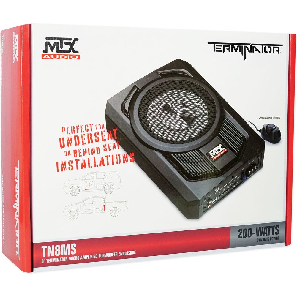 MTX TN8MS 8" 200w Slim Under-Seat Active Powered Car/Truck Subwoofer Sub+Remote