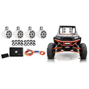 4 KICKER 6.5" LED Tower Speakers+4-Ch Boss Bluetooth Amp for Polaris RZR/ATV/UTV