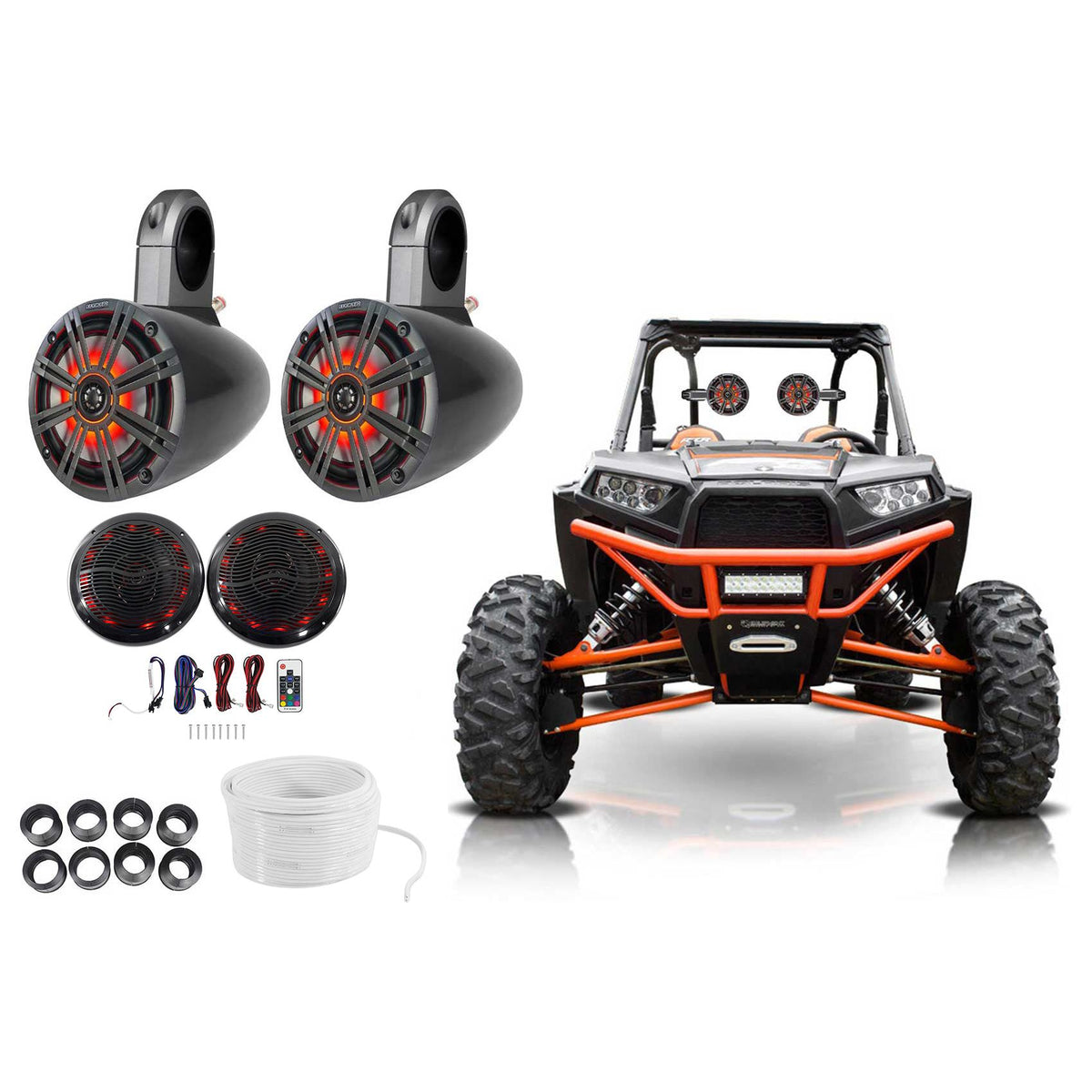 6.5" LED Tower + Marine Speaker Kit For Polaris RZR/ATV/UTV