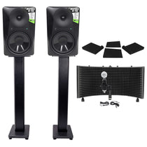 (2) MR824 8in Powered Studio Monitor Bundle with Mic, Stands & Isolation Shield