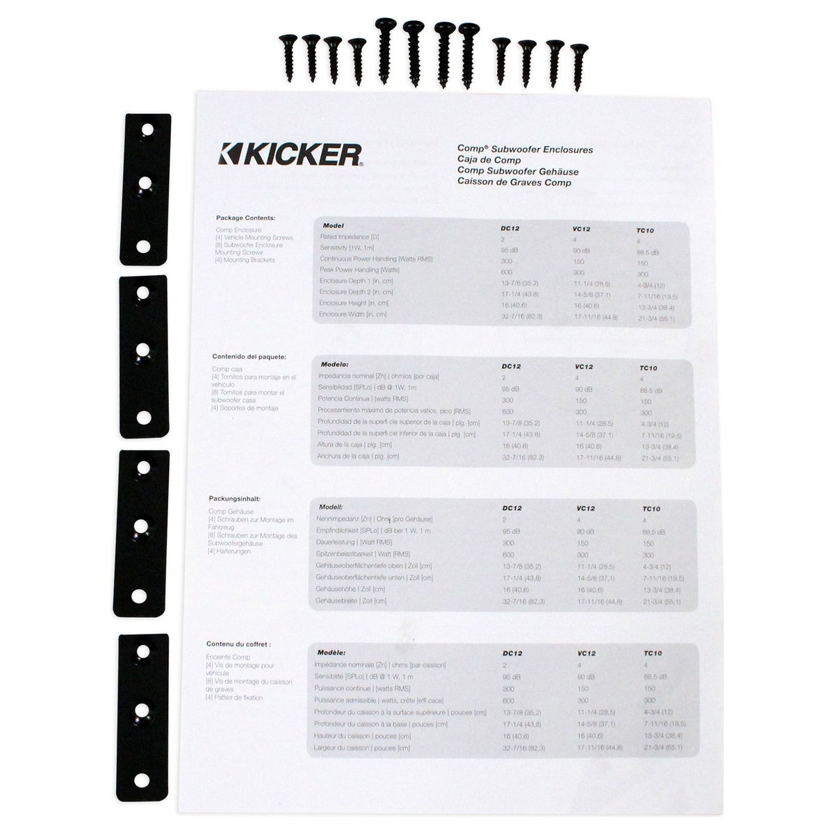 KICKER 43TC104 Comp 10" Subwoofer In Sub Box Enclosure+2-Ch. Amplifier+Amp Kit