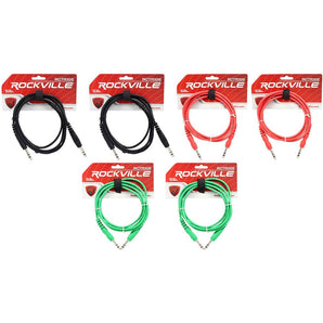 6 Rockville 6' 1/4'' TRS to 1/4'' TRS Cable 100% Copper (3 Colors x 2 of Each)