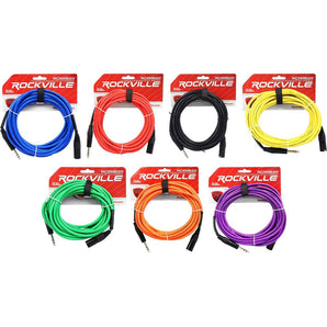 7 Rockville 20' Male REAN XLR to 1/4'' TRS Balanced Cable OFC (7 Colors)