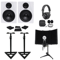 (2) DPM5W 5.25" 300W Studio Monitors + Stands + Headphones + Mic + Shield